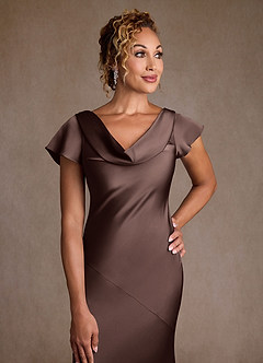 Azazie Shelby Mother of the Bride Dresses Ganache Mermaid Pleated Stretch Satin Dress image6