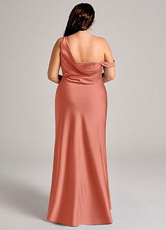 Azazie Madelyn Bridesmaid Dresses Salmon Pink Mermaid One Shoulder Stretch Satin Convertible Dress image16