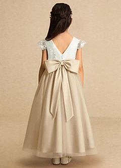 Azazie Pookie Flower Girl Dresses Champagne A-Line Lace Tulle Dress image5
