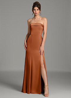 Azazie Helena Brautjungfernkleider Meerjungfrau-Linie Schulterfrei Stretch-Satin Kleid Kupfer image1