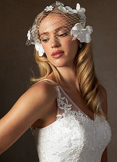 Azazie Dolores Wedding Dresses Diamond White A-Line V-Neck lace Satin Dress image8