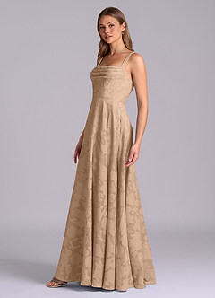 Azazie Shaude 신부 들러리 드레스 A라인 주름진 플로럴 번아웃 바닥 길이 드레스 image4