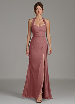 Azazie Destiny Robes de demoiselle d'honneur Robe Sirène en Mousseline de soie Encolure en Forme de Cœur Rose Du Désert image3
