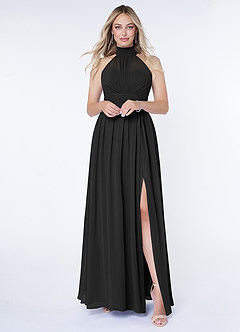 Azazie Iman Bridesmaid Dresses Black A-Line A-Line Ruched Chiffon Dress image5