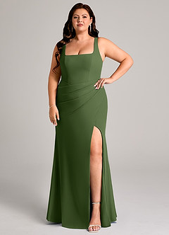 Azazie Mero Bridesmaid Dresses Olive Sheath Pleated Chiffon Dress image9