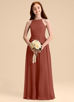 Azazie Arianthe Junior Abito A-Line in Chiffon Plissettato Auburn image2