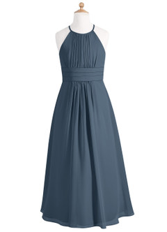 Azazie Bonnie Junior Neptune A-Line Pleated Chiffon Dress image5