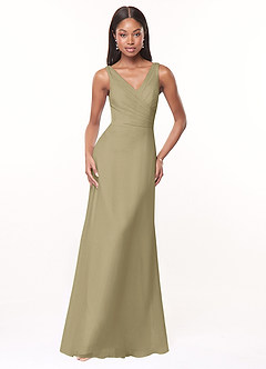 Azazie Nala Bridesmaid Dresses Moss Green A-Line Pleated Chiffon Dress image1
