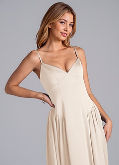 Azazie Kirby Final Sale White Alabaster A-Line Stretch Satin Dress image2