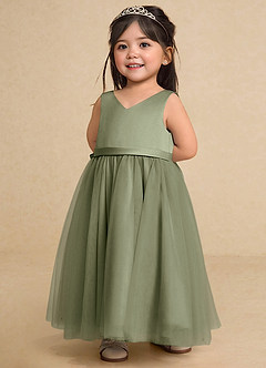 Azazie Marybell Pistachio A-line Bow Tulle Dress 