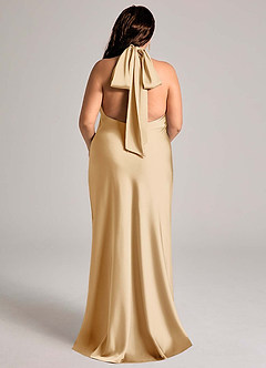Azazie Velli Bridesmaid Dresses Gold Mermaid High Neck Stretch Satin Dress image7