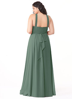 Azazie Dixie Bridesmaid Dresses Eucalyptus A-Line Halter Pleated Chiffon Dress image10