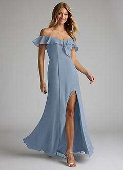 Azazie Sophie Bridesmaid Dresses Dusty Blue A-Line Off the Shoulder Chiffon Convertible Dress image3