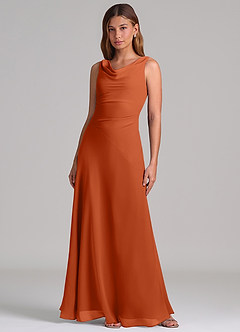 Azazie Nerine Brudtärnklänningar Klä av A-Linje i Chiffong Plisserad Bränd Apelsin image3