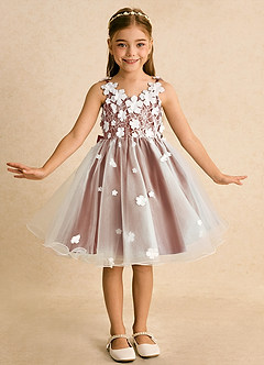 Azazie Junebug vestidos de niña de las flores Vestido de Marfil Castaño de Tul de Princesa con Encaje image3