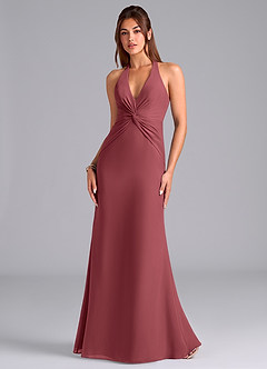 Azazie Valerie Robes de demoiselle d'honneur Robe Sirène en Mousseline de soie Plissée Merlot image4