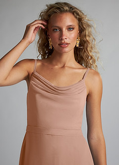 Azazie Summer Bridesmaid Dresses Champagne Rose Mermaid Scoop Cowl Chiffon Dress image5