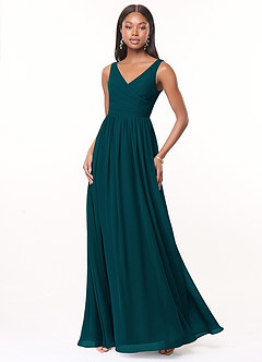 Azazie Keyla Bridesmaid Dresses Pine A-Line V-Neck Pleated Chiffon Dress image1