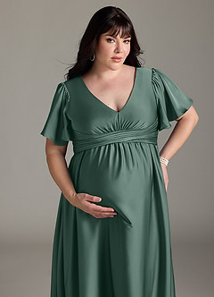 Azazie Verna Robes de demoiselle d'honneur de maternité Robe Trapèze Rayé Longueur ras du sol Satin extensible image15