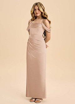 Azazie Saige Junior Robe Fourreau en Satin extensible Épaule décolletée Rose Perle image1