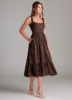 Azazie Alissa Bridesmaid Dresses Ganache A-Line with Pockets Floral Burnout Dress image4