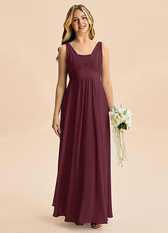 Azazie Odette Junior Vestido de Cabernet de Gasa de Corte en A con Escote de Corazón image6