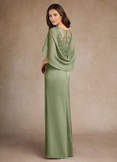 Azazie Hera Mother of the Bride Dresses Pistachio A-Line Lace Stretch Satin Dress image3