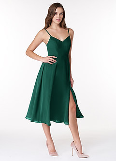 Azazie Clarissa Brautjungfernkleider A-Linie V-Hals Chiffon Kleid Smaragd image3
