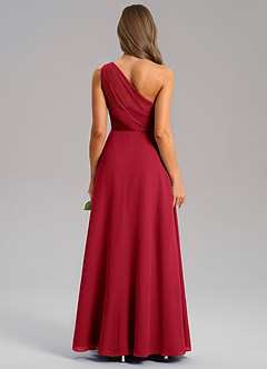 Azazie Phaedra Bridesmaid Dresses Scarlet A-Line One Shoulder Chiffon Dress image2