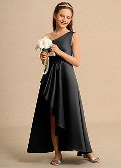 Azazie Taffy Girl vestidos de niña de las flores Vestido de Negro de Satin Mate de Corte En A con Encaje image4