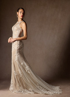 Azazie Sheila Vestidos de novia Vestido de Blanco Diamante Nude de Tul de Corte Sirena con Lentejuela image6