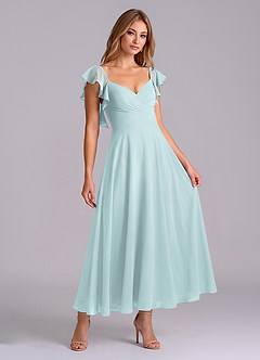 Azazie Leilani Brautjungfernkleider A-Linie Gestreift Chiffon Kleid Nebel image3