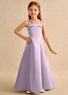 Azazie Izel Girls Formal vestidos de niña de las flores Vestido de Marfil Lila Esmerilada de Satin Mate de Corte en A con Plisado image5