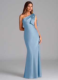Azazie Yuanna Bridesmaid Dresses Powder Blue Mermaid One Shoulder Stretch Satin Dress image5