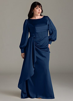 Azazie Raye Bridesmaid Dresses Dark Navy Mermaid Long Sleeve Stretch Satin Dress image9