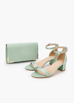 front Matching Color Matte Satin Block Heel Sandals & Envelope Clutch Set