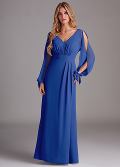 Azazie Matilda Brautjungfernkleider A-Linie Langarm Chiffon Kleid Königsblau image3