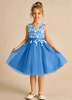 Azazie Butterfly Abiti da Ragazza di Fiori Abito A-Line in Pizzo Blue Jay image2