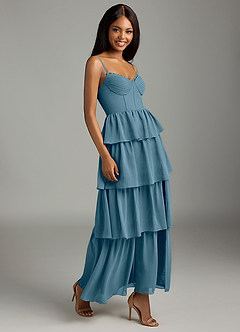 Azazie Kaiden Brautjungfernkleider A-Linie Herzausschnitt Chiffon Kleid Bermudablau image3