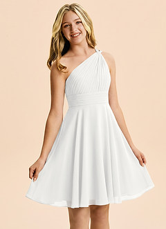 Azazie Charlize Junior White A-Line Pleated Chiffon Dress image5