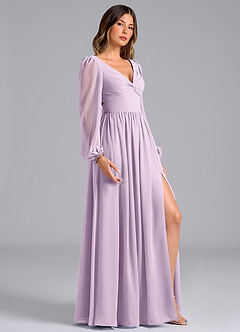 Azazie Teri Bridesmaid Dresses Frosted Lilac A-Line Long Sleeve Chiffon Dress image3