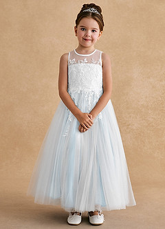 Azazie Bitsy Abiti da Ragazza di Fiori Abito A-Line in Tulle Pizzo Avorio Azzurro image4