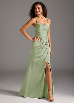 Azazie Deandra Bridesmaid Dresses Dusty Sage Mermaid Pleated Stretch Satin Dress image5