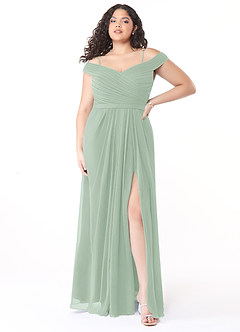 Azazie Audrianna Bridesmaid Dresses Agave A-Line Off-The-Shoulder Gathered Chiffon Convertible Dress image7