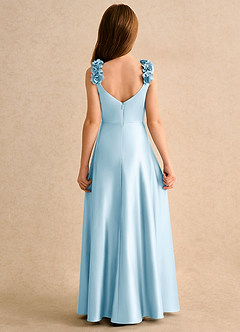 Azazie Rosita Junior Formal vestidos de niña de las flores Vestido de Azul Cielo de Satin Mate de Corte en A con Plisado image4