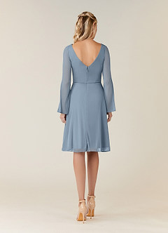 Azazie Teraso Mother of the Bride Dresses Dusty Blue A-Line Pleated Mesh Dress image9