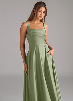 Azazie Shaude Brautjungfernkleider A-Linie Plissee Stretch-Satin Kleid Pistazie image2