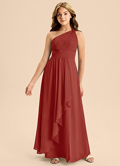 Azazie Skye Junior Terracotta A-Line Pleated Chiffon Dress image4