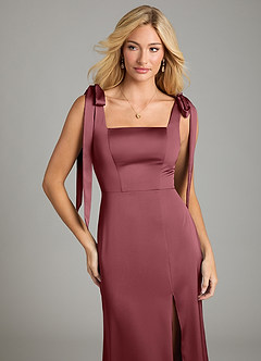 Azazie Frostine Vestidos de damas de honor Vestido de Rosa Del Desierto de Satén Elástico de Corte en A con Lazo image3