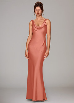 Azazie Rylina Bridesmaid Dresses Salmon Pink Mermaid Stretch Satin Dress image1
